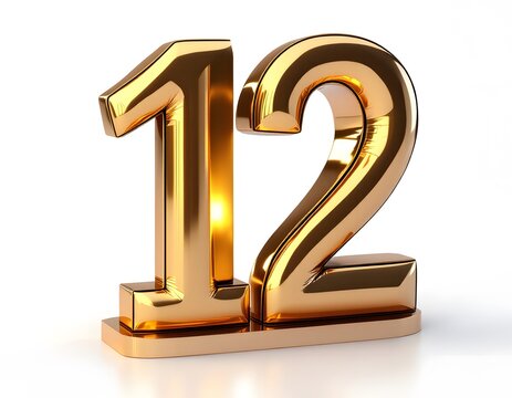 Golden Number Twelve: Elegant Balloon-Style Numerals on Stand