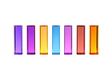 Fototapeta premium A series of vertical rectangular bars in varying shades of purple, blue, orange, and yellow, arranged in a line.