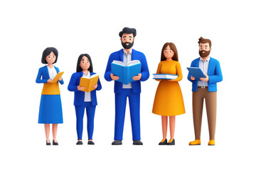 Obraz premium Five diverse individuals are reading books, showcasing a blend of styles and colors in their clothing.