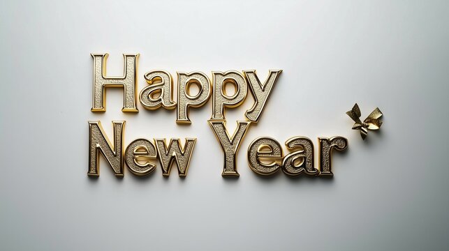 gold luxury soild text of "Happy New Year" arial font with blank white background