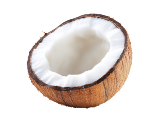 High-Quality PNG coconut half with white flesh on white background