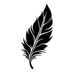 Fototapeta premium Detailed Feather Silhouette in Minimal Style, Black and white silhouette of a detailed feather with intricate patterns, showcasing a clean and elegant minimalist design.