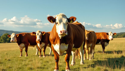 Cows Grazing in a Sunny Meadow