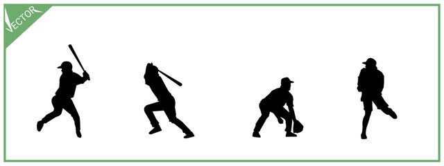 Silhouette of baseball player. Sports, hobbies. Vector illustration.