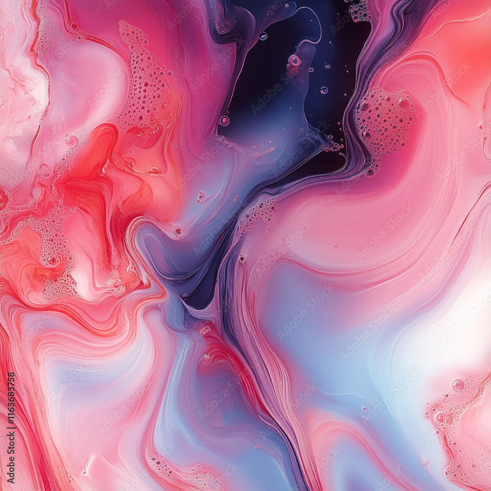 Aufkleber An abstract pattern with soft transitions of pink, blue and red that create the illusion of flowing waves. Smooth lines and bubbles add the illusion of harmonious movement