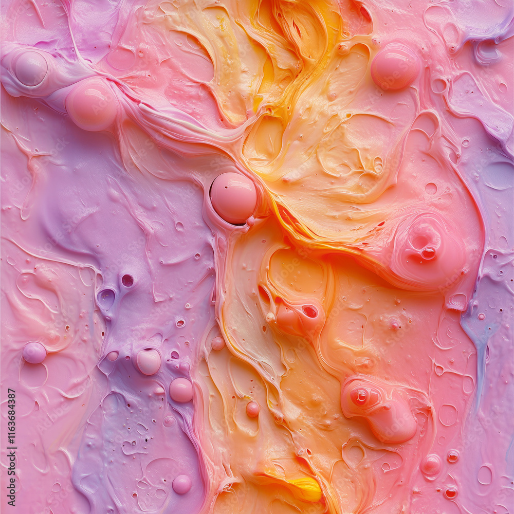 Poster Illustration with soft undulating shapes rendered in pink-orange tones, creating a sense of a flowing surface