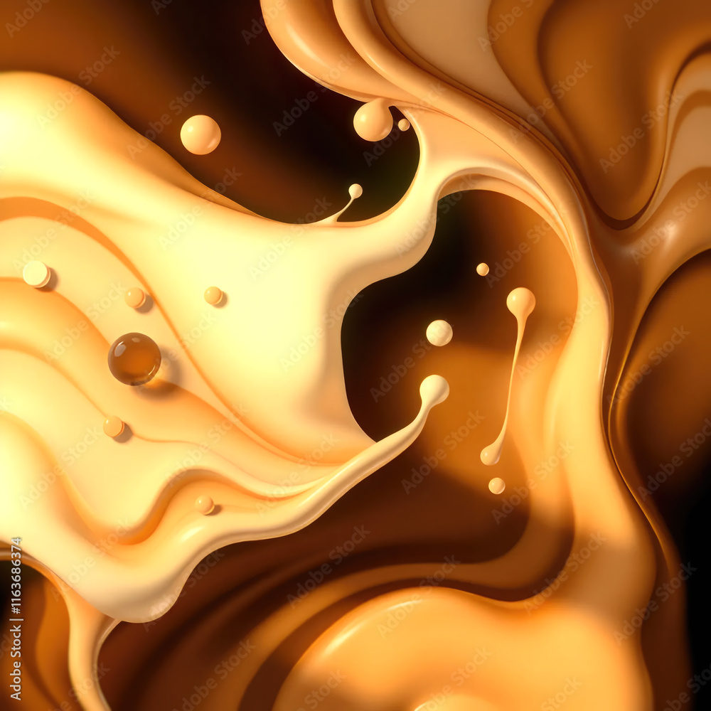 Aufkleber movement of milk and coffee splashes in an abstract composition. modern background