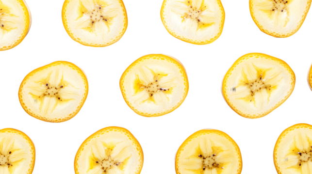 Pattern of Banana Slices Isolated On A White Background, PNG Transparent
