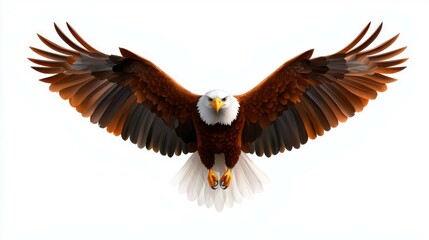 Obraz premium Majestic Bald Eagle Spreading Wings Against a White Background