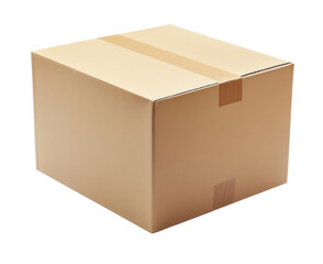 High-Quality PNG beige cardboard box sealed with tape on white background