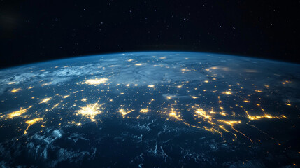 "View of Earth's city lights as seen from the surface of the moon."

