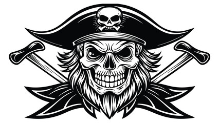 Vintage monochrome skull in pirate hat