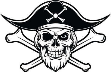 Vintage monochrome skull in pirate hat