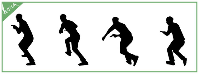 Silhouette set pistol shooting sport. Shooting competition. Vector illustration.