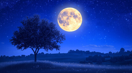 "Stock illustration of a night landscape featuring a full moon."

