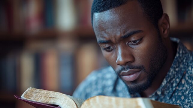 American African Prayer Man Studying Bible Book, Generative AI
