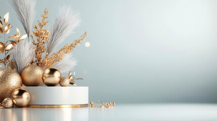 Fototapeta premium Luxurious Gold Christmas Ornament Display. Festive Elegance!