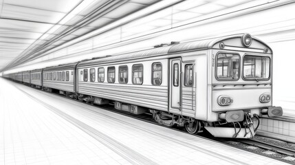 Obraz premium Vector Illustration of Train in Tunnel Ready for Coloring Page, Minimalist Line Drawing