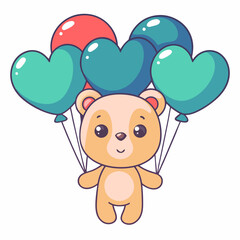 Valentine's day celebration with cute bear and heart balloons festive atmosphere whimsical illustration