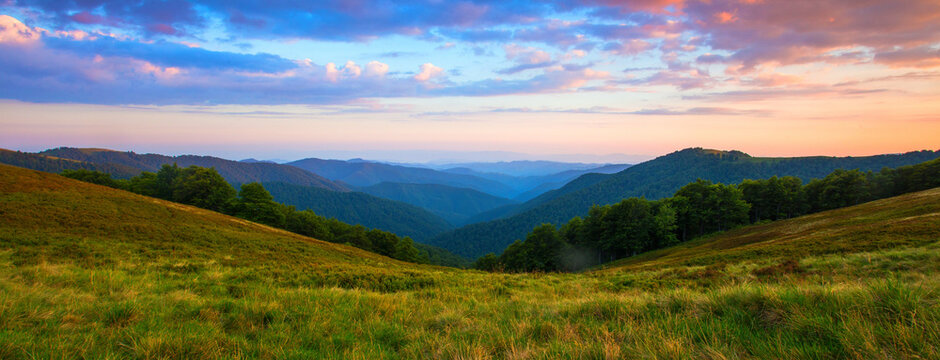summer nature scenery, scenic sunset view in the mountains
