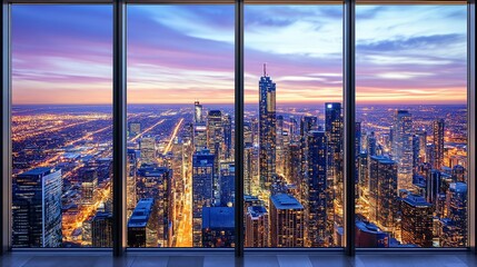 A Breathtaking Panoramic View of Chicago's Skyline at Dusk