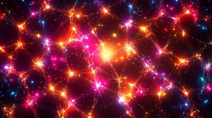 Fototapeta premium Abstract glowing network of interconnected nodes, vibrant colors.