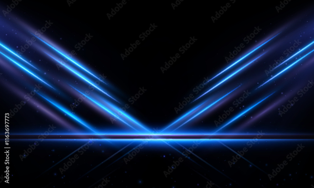 Fototapete Abstract bright horizontal light with blue shimmering glare and laser effect. Light For graphic design and game interfaces.
