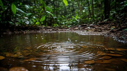 Naklejka premium Serene Rainforest Puddle: Tranquil Nature Photography