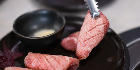 Barbecue wagyu beef tongue meat eatery delicious food epicure Japanese grill steak