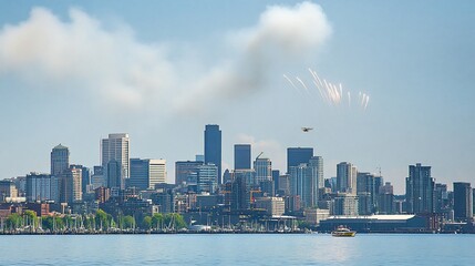 Obraz premium Seattle Skyline with Airshow
