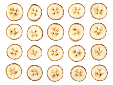 Twenty-Five Banana Cross-Sections Isolated On A White Background, PNG Transparent