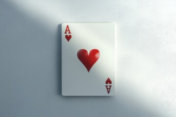 Obraz premium Heart symbol on an Ace playing card illuminated by soft light on a textured surface