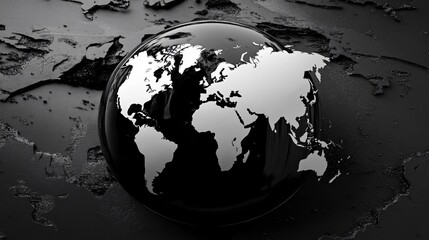 Black Glossy Sphere World Map Global Business Concept