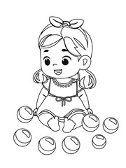 cute little baby girl playing with  balls  outline coloring page	