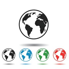 Fototapeta premium earth globe icon, Earth Flat Icon in Black, Green, Red, and Blue