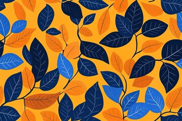 Vibrant Autumn Leaves Pattern on a Sunny Yellow Background