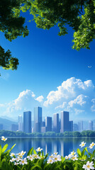 futuristic city with renewable energy, blending technology and nature