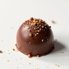 Fototapeta premium Single milk chocolate bonbon, stark white backdrop, minimal, delicious, studio