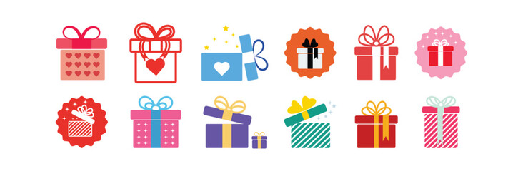 Gift box icon set. Gift box signs Line and silhouette style. Vector illustration.