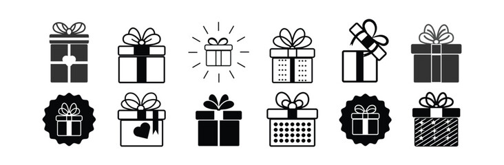 Gift box icon set. Gift box signs Line and silhouette style. Vector illustration.