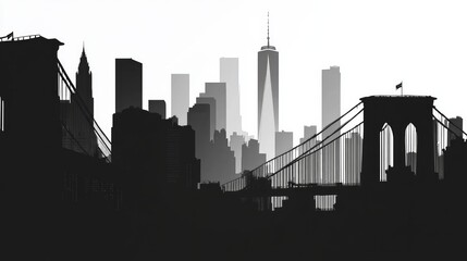 Silhouette of iconic new york city skyline featuring brooklyn bridge