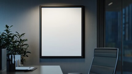 Fototapeta premium Modern Office Interior with Blank Frame Mockup