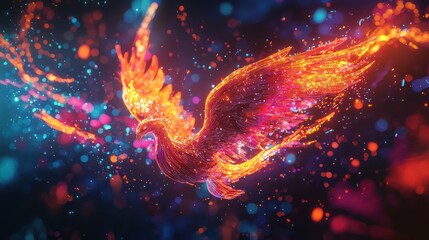 Fiery Phoenix in Digital Flight: A Sparkling Rebirth