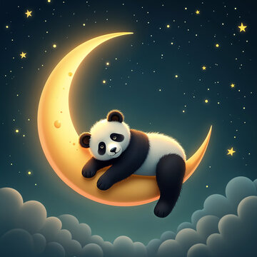 panda bear on a moon