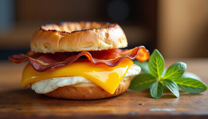 Savory Breakfast Bagel Sandwich with Bacon, Egg, and Cheese