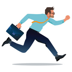 Young businessman with beard running. Confident man in formal outfit.  Business competition and leadership concept