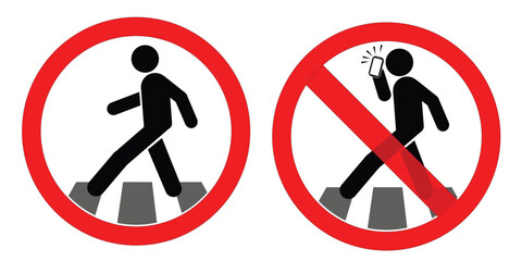 man walking across the road and no use phone while across the road vector icon isolated on white background. symbol.