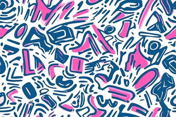 Vibrant Abstract Pattern with Pink and Blue Shapes on White Background