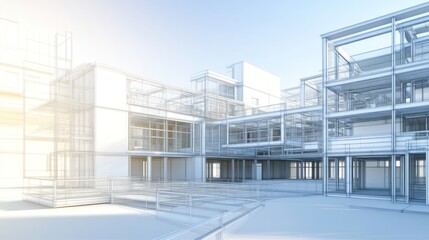 Obraz premium Architectural Wireframe Design: Modern Building Complex Blueprint