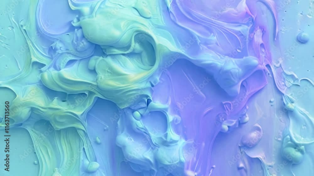 Poster Soft blue and purple digital animation in which undulating shapes slowly merge, adding depth to the composition